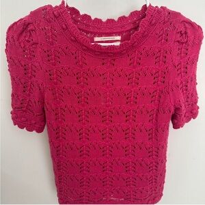 Anthropologie Pink Crochet Knit Top